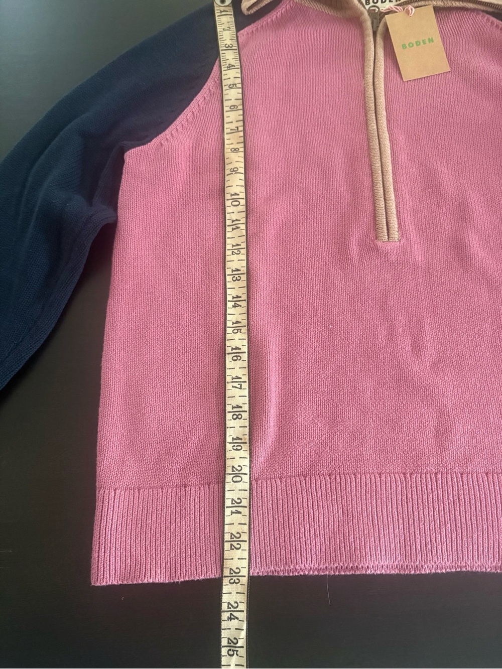 Boden sweater NWT M half zip sweater. Pink/navy/tan, cotton, Current! - Picture 4 of 12